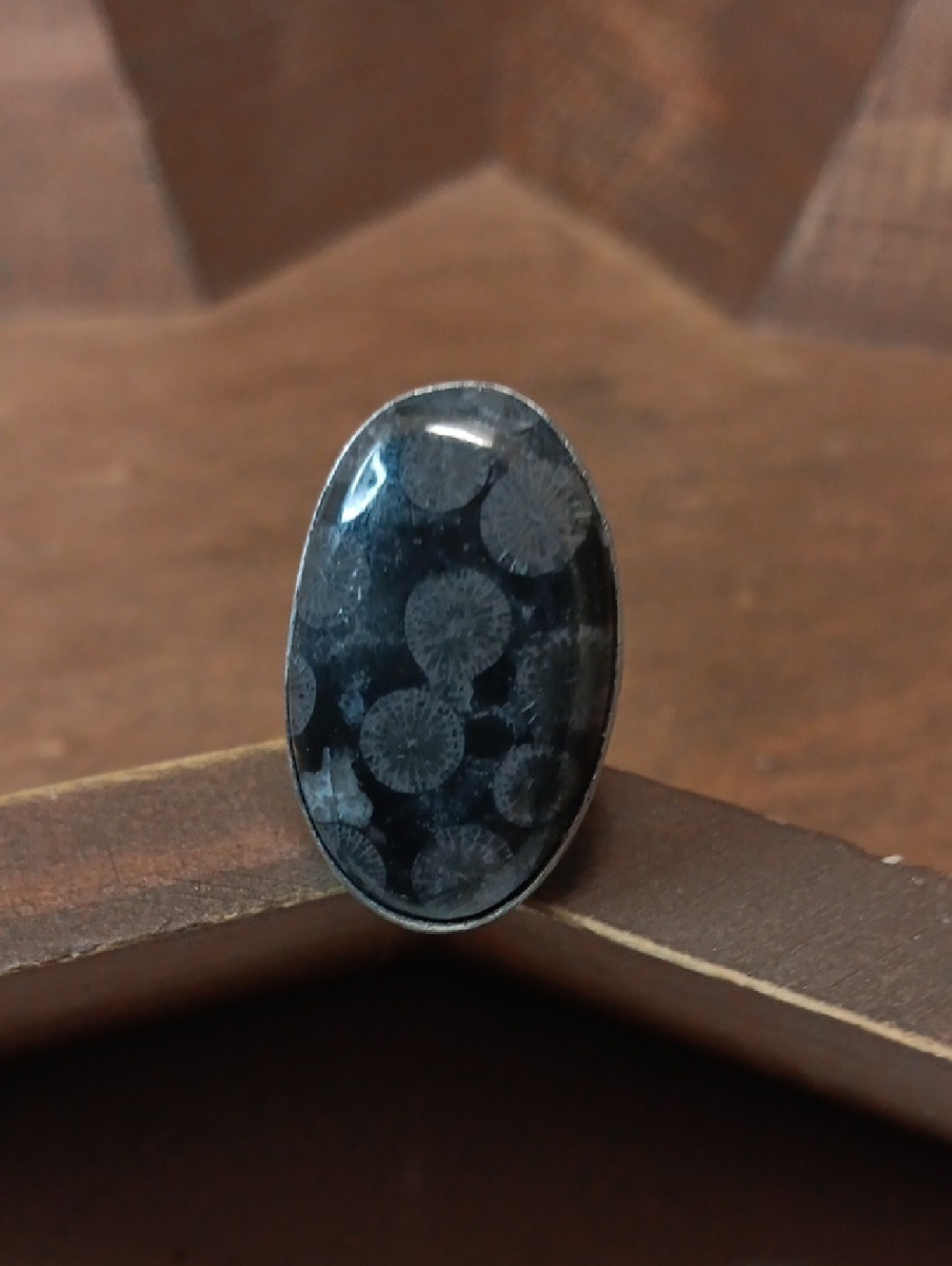 Black Fossil Coral Oval Ring